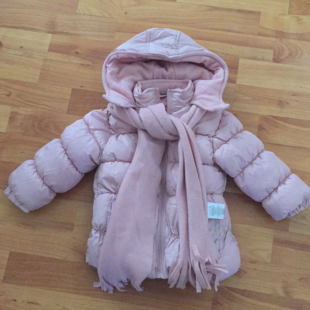 NWOT PINK PLATINUM GIRL SCARF PUFFER JACKET
